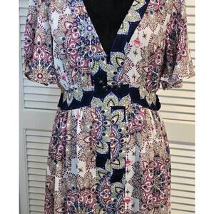 Floral V-Neck Dress - Multicolor